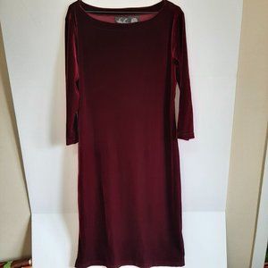 Kathie Lee Collection Burgundy Round Neck Stretch Velvet Long Sleeve Dress
